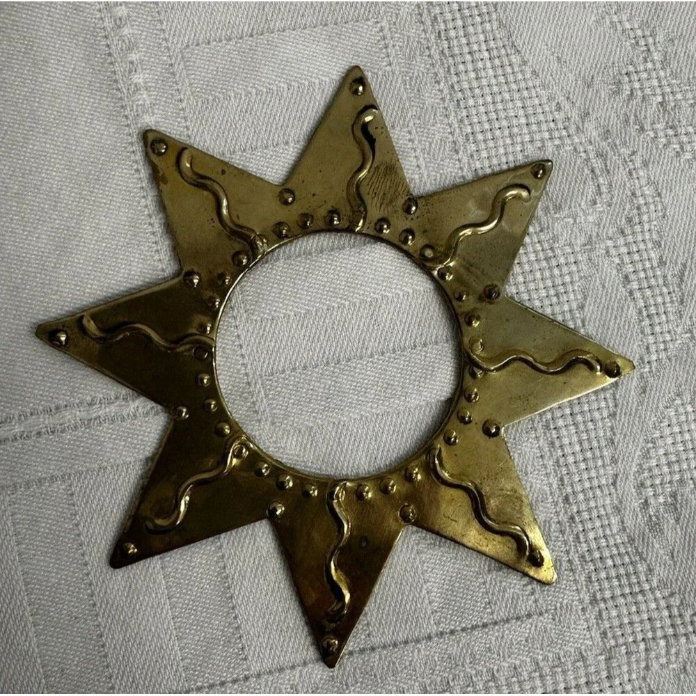 Vintage Brass Cut Out Flat Star Shaped Napkin Ring Holders Set Of 6